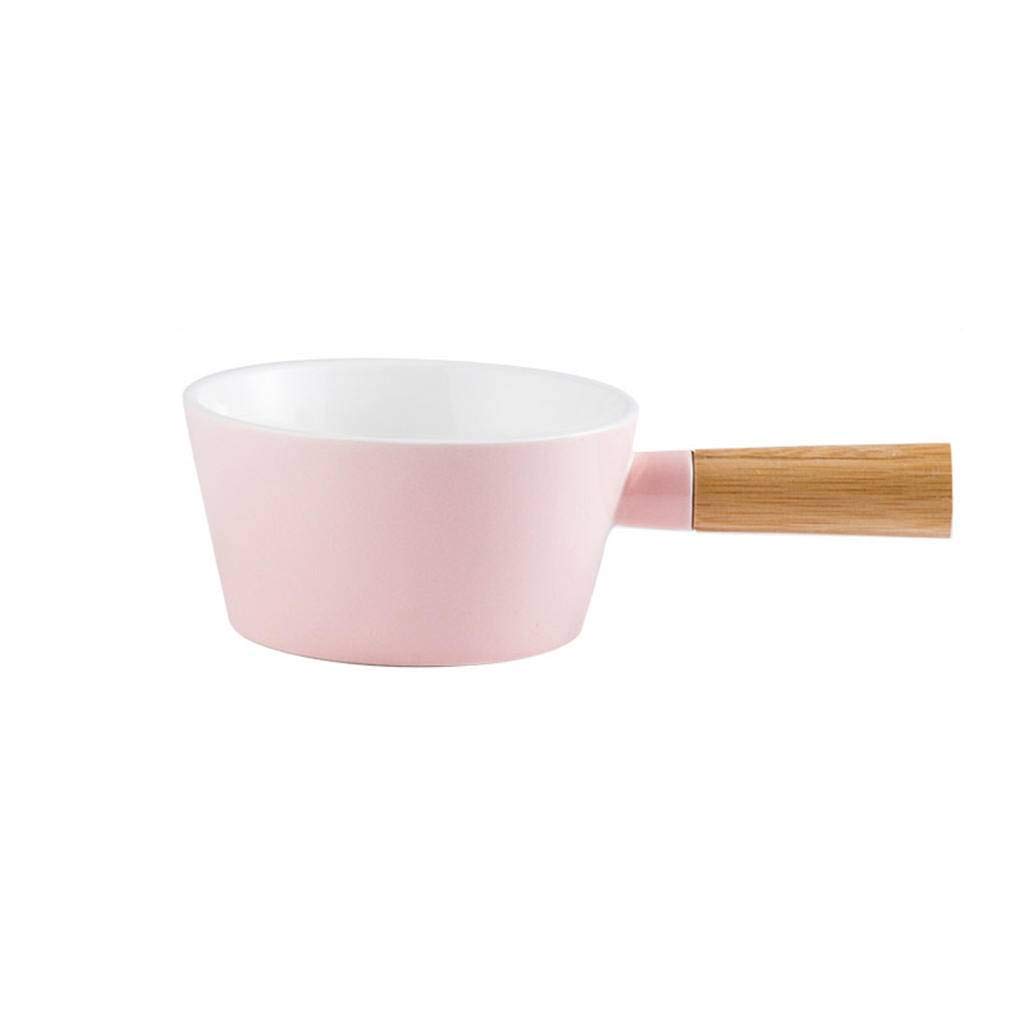 Suppenschüsseln im japanischen Stil mit Griff, 400 ml Holzgriff Verbrühungssicherer Salat Dessert Obstkeramik Geschirr-Pink