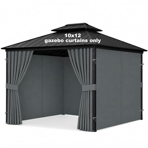 Bstge 10x12 Gazebo Curtains Outdoor Waterproof 4-Panels Sidewalls with Zipper Universal Replacement for Patio Privacy Screen(Only Curtains)