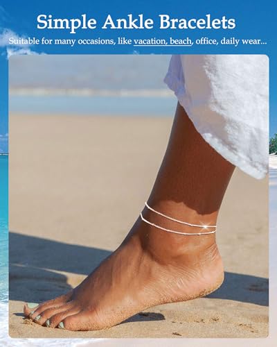 Image of FUNEIA Gold Silver Ankle Bracelets for Women Waterproof 14K Gold Plated Anklets for Women Non Tarnish Dainty Layered Beaded Heart Anklet Set Summer Beach Foot Chain Jewelry Gifts Trendy Stuff