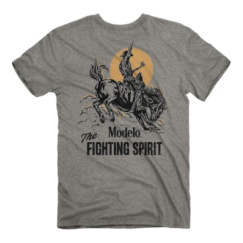 JEDCo Modelo Beer Short Sleeve T-Shirt, Heather Grey | Modelo, Fighting Spirit Bronco Design | Polycotton Fabric