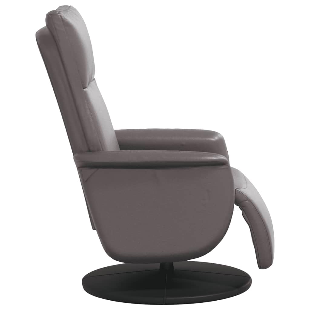 Relaxsessel mit Fußteil Grau Kunstleder, drehbar 360 Grad, verstellbare Rückenlehne und Fußstütze, ergonomisch gepolstert, Robustes Metall- und Holzgestell, ideal für Wohnzimmer, Büro