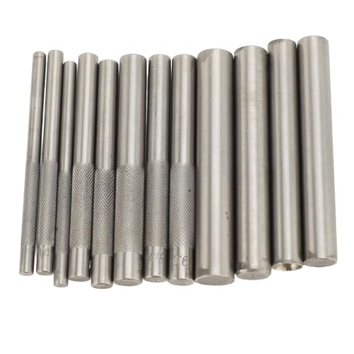 Juego de 12 herramientas de remaches, cuero de metal de acero inoxidable, 3 mm a 15 mm de ancho, 98 mm de largo, agujero de perforación profesional y cierres de presión para manualidades de cuero