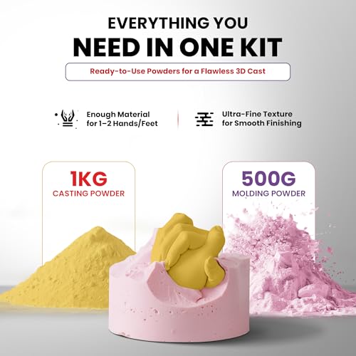 Image of Molding Powder 500gms & Casting Powder 1Kg Combo Pack for Hand Casting | DIY Plaster Mold Kit for Couples, Family & Baby Handprint Keepsake | Ideal for Birthday & Anniversary Gift