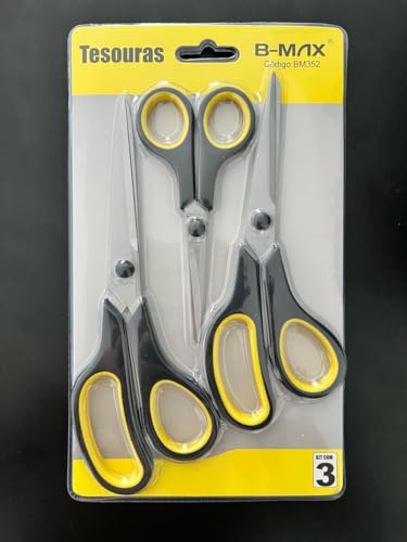Kit com 3 Tesoura Uso Geral 03 peças modelos de tamanho Multiuso Aço Inoxidável resistente Papel Tec