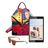 Generico Mochila De Cuero Para Laptop | Mochila Escolar De Cuero Con Patchworks Para Libros, Casual Antirrobo Para Viajes Diarios Unisex Mujer Hombre, Antirrobo Para Niñas, Diario Y Viag