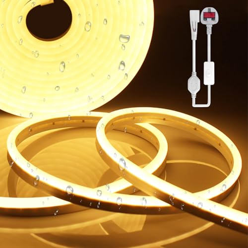 YOODI Neon LED Strip Lights 2M, 220-240V 120LED/M Warm Light LED Light Strips, IP65 Waterproof Flexible Neon Rope for Kitchen Bedroom Outdoor Indoor Decoration Includes Power Adapter