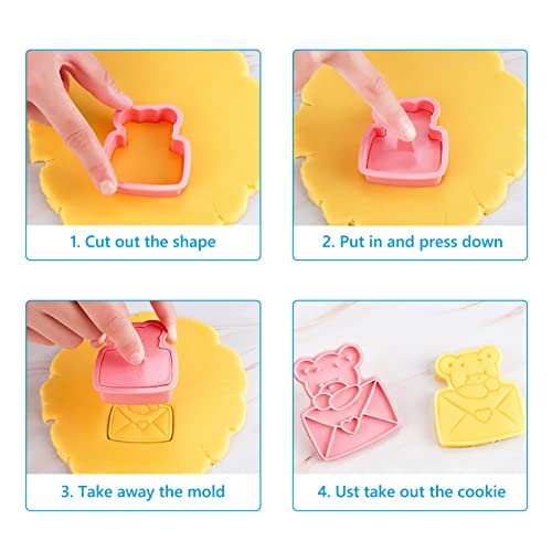 Valentine's Cookie Cutters With Plunger Stamps Set, 6Pcs 3D Cartoon Pressable Embossing Cutters, Wedding Cookie Cutters Set Romantic Proposal Cookie Cutters For Party Baking Decoration #TOP4
