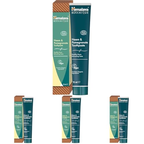 Himalaya Ecocert Cosmos Natural Certified Botanique Dentifricio Neem e Melograno con Attivi Bio, Combatte la Placca, Sbianca i Denti, Senza Fluoro, Senza SLS, 75ml (Confezione da 4)