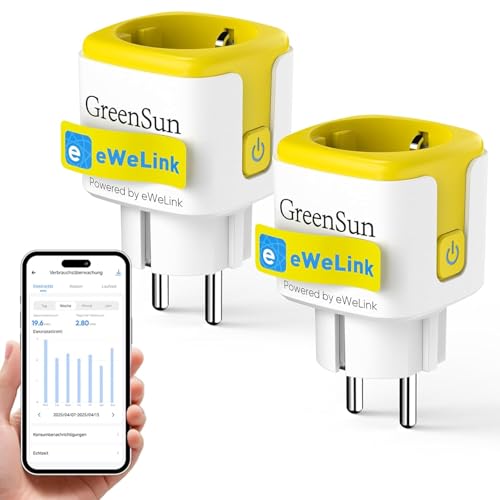GreenSun Presa Smart Alexa - WIFI Presa Intelligente 16A Compatibile con Alexa EWELINK APP Telecomando Timer Smart Plug Con Funzione di Consumo Energetico 2,4G 2PC