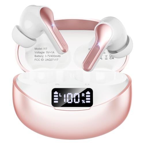 Image of Wireless Earbuds Bluetooth 5.4 HiFi Stereo Headphones with Noise Cancelling Mic, 50H Playback In Ear Buds with LED Digital Display, IPX7 Waterproof Earphones for Office /Running /Workout (Rose Gold)