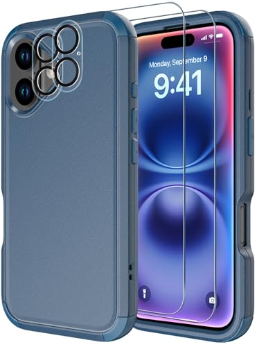 Image of Diverbox for iPhone 16 Plus Case [Shockproof] [Dropproof] [Tempered Glass Screen Protector + Camera Protectors] Heavy Duty Protection Phone Case Cover for Apple iPhone 16 Plus (Blue)