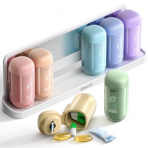 Weekly Magnetic Pill Organizer Moisture-Proof Pill Box 7 Day 1 Time a Day with Desiccant Removable Large Travel Pill Case Medication Container for Vitamins and Supplements Rainbow