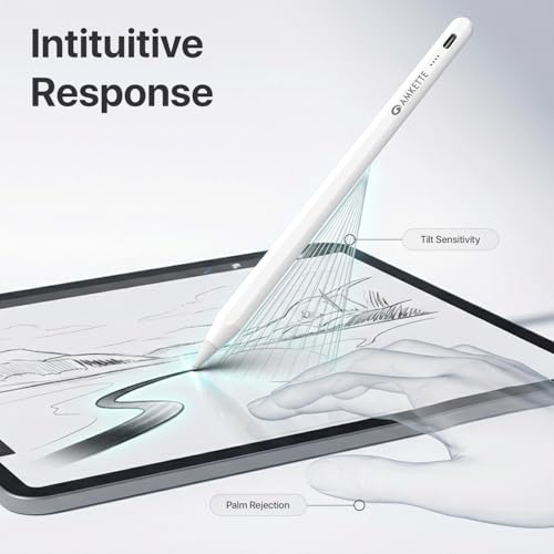 Image of Amkette iPad Pencil Stylus | Premium Stylus Pen with Palm Rejection, Tilt Sensitivity, Magnetic Attachment & Type-C Charging, Sleek Aluminium Build, Compatible with iPad (2021 & Later)(White)