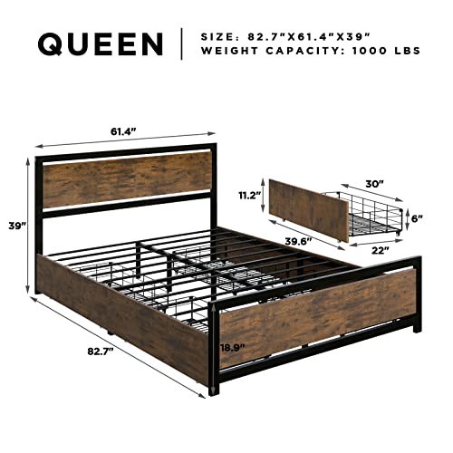 Amerlife Queen Bed Frame With 4 Xl Storage Drawers, Storage Platform Bed With Wooden Headboard & Footboard, No Box Spring Needed, (Bt-829Q) #TOP1