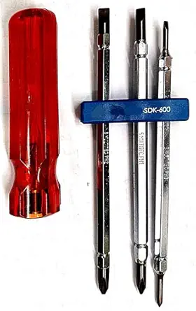 H9 6-in-1 Reversible Screwdriver with Hexagon Rod and Extra Hard Tips 3 Bit Screw Driver Set (100mm x 6mm, Flat & PH2 Tip) SDK-600, Orange Red