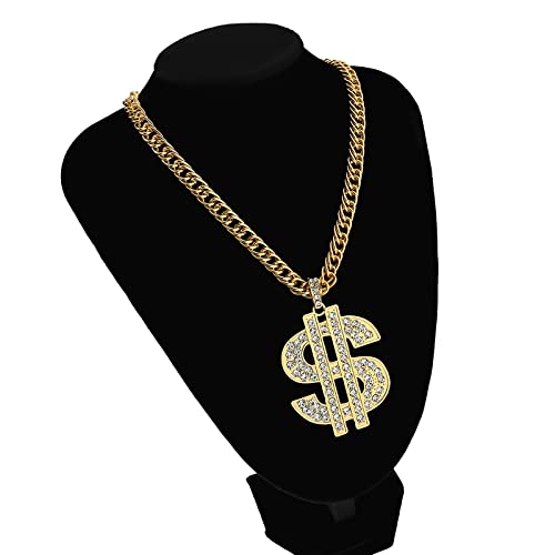 Gold Chain Necklace with Dollar Sign, 25.6 Inch Golden Ultra Luxury Looking Feeling Real Solid 14K Gold plated Curb Fake Neck Chain for Party Dancing… 6