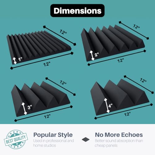Espuma acústica a granel para insonorización y reducción de sonido en estudio, paquetes de 48 pies cuadrados, disponible en 1 pulgada, 2 pulgadas, 3 pulgadas y 4 pulgadas, diseño en cuña (2 pulgadas) miniatura 3