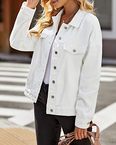 Luvamia Demin Jackets Woman's White Jacket Lightweight Denim Long Denim Jackets Women's Lightweight Jacket 80S Jackets For Women Denim Jacket For Girls Brilliant White Size X-Large #TOP6