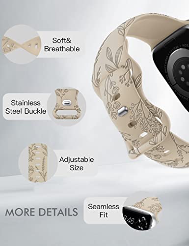 Image of Minyee Floral Engraved Band Compatible with Apple Watch 41mm 40mm 38mm 42mm 44mm 45mm 46mm 49mm Women, Cute Soft Silicone Flower Sport Fancy Strap for iWatch Series 11 10 9 8 7 6 5 4 SE /Ultra 3 2 1
