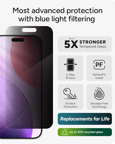 Image of ZAGG Glass Elite Privacy Screen Protector for iPhone 17 Pro - 2-Way Privacy Filter, 5X Stronger, Fingerprint-Resistant, InvisibleShield, Easy Two-Step Installation