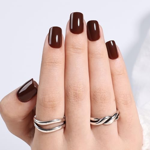 Brown Press On Nails Square - Brown Short Square Fake Nails, Shor...