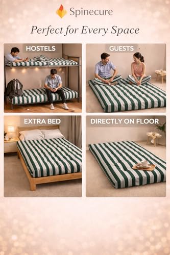 Image of Adim's Handmade Traditional Quilt Gadda Mattress, Green Lining, 7x6 ft,Pure Cotton Fabric, Cotton Filled, Firm, Reversible Design, for Floor Sleeping and Bed Use