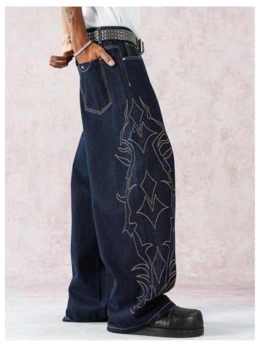 Men's Graphic Baggy Jeans Hip Hop Wide Leg Denim Pants with Pockets Streetwear4