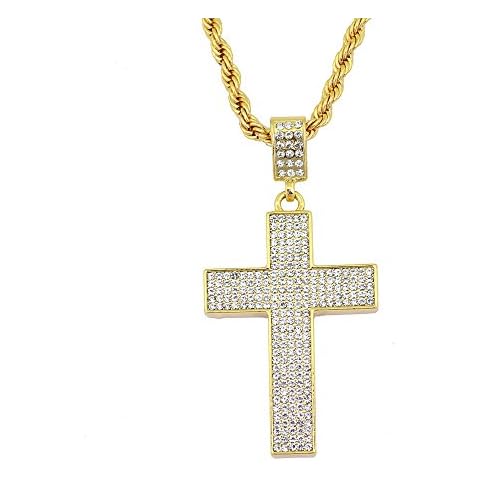 MCSAYS Hip Hop Jewelry Iced Out Full Crystal Cross Pendant Stainless Steel Rope Chain Bling Christian Necklace Fashion Accessories Cover