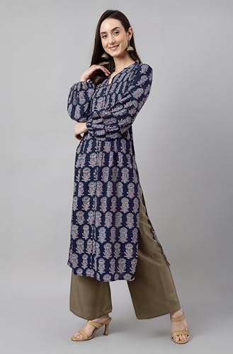 Image of Janasya Women's Pure Cotton Floral Printed A-line Kurta