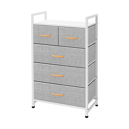 Image of AZL1 Life Concept Storage Dresser Furniture Unit - Large Standing Organizer Chest for Bedroom, Office, Living Room, and Closet - 5 Drawers Removable Fabric Bins - Light Grey