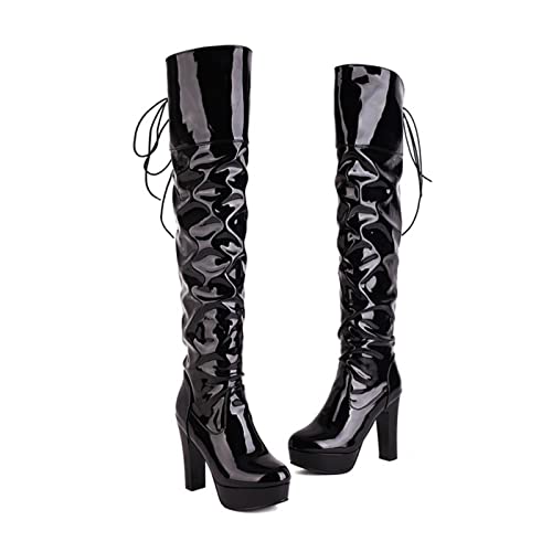 Bottes de danse sur poteau au-dessus du genou avec talons hauts 11.5cm et manches brillantes