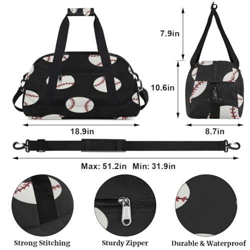 Baseball Ball Print Kids Overnighted Duffel Bag Carry-On Size & Ideal for School Practice or Weekender Travel with Zip and Shoulder Stra for Boys & Girls2