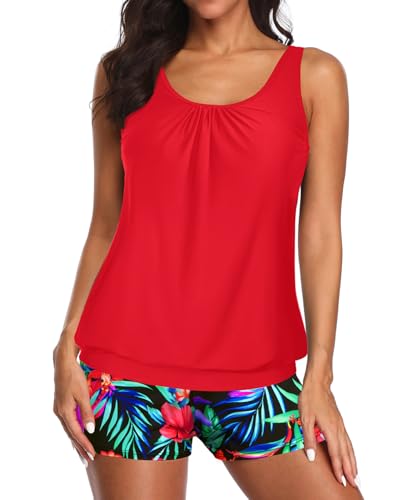Image of Aqua Eve Two Piece Women's Tankini Swimsuits Blouson Swim Tank Top with Shorts Modest Bathing Suits