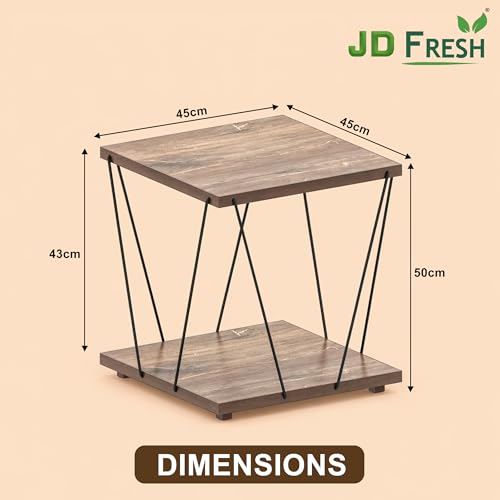 Image of JD FRESH Wooden End Table with Modern Metal Frame /Open Storage Shelf /Multi-Purpose Display & Storage Shelf /Stylish, Sturdy & Space-Saving Side Table for Living Room, Bedroom (Deep, Brown)