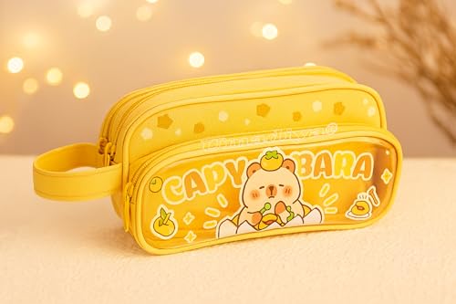 Image of Pencil Pouch with Large Capacity Cartoon Pattern Pencil Case, Aesthetic Pencil Case for Girls Multifunctional Stationery Organizer (3 Layers Cute Panda Pouch - Brown)