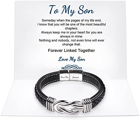 To My Son Braided Leather Bracelet‘I Will Always Be with You'Braided Leather Bracelet for Men,Handmade Braided Rope Wristband Bracelet Gift for Son (link Bracelets)