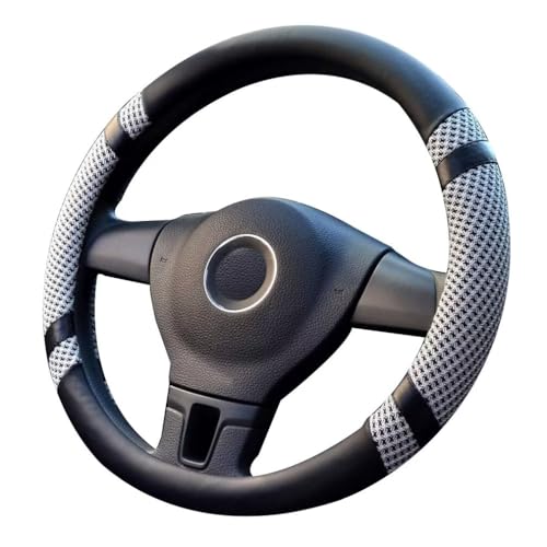 Pahajim Car Steering Wheel Covers PU Leather Ice Silk Breathable Anti Skid Sporty Curves Wheel Sleeve Protector for Men Women (Grey)