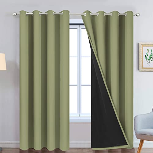Image of Yakamok Total Blackout Curtains, 2 Thick Layers Completely Blackout Thermal Insulated Drapes with Black Liner for Bedroom(52Wx84L, Sage, 2 Panels)