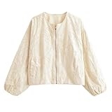 Lässige Damenjacke mit Stickerei, langärmelig, Rundhalsausschnitt, Reißverschluss, lockere Oberbekleidung, 6, S