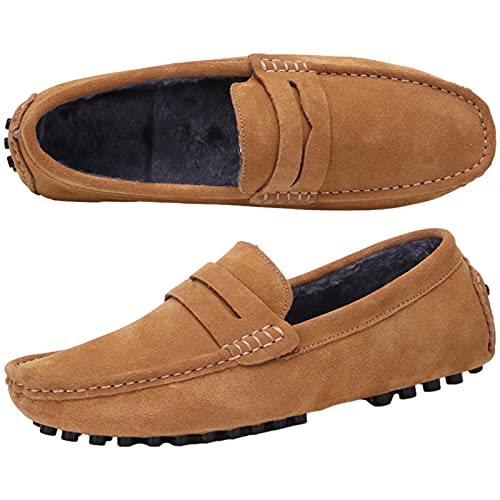 Image of ANUFER Men's Suede Leather Penny Loafers Comfort Driving Shoes Moccasin Slippers