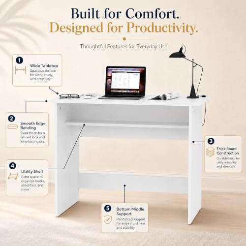 Image of Engineered Wood Ergonomic Prime Desk, Set of 4, White