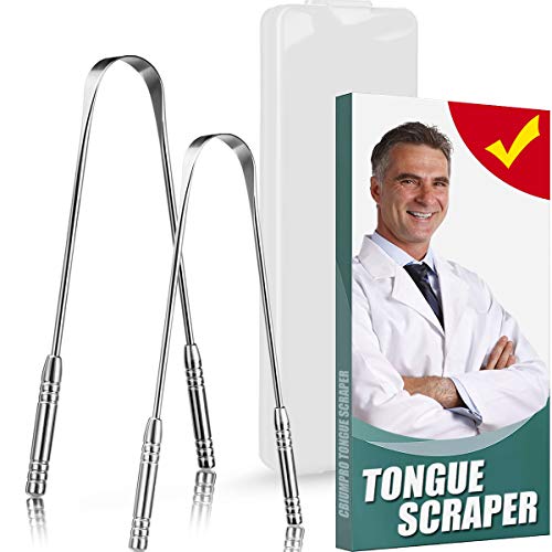 TONGUE SCRAPER, 2 Pack 100% Useful Professional Tongue Scraper Cleaner Reusable Stainless Steel
