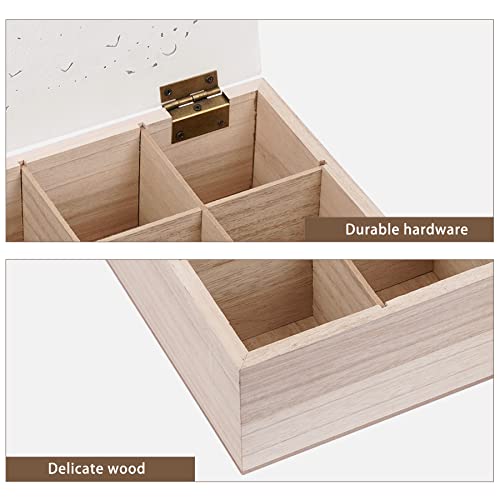 Trspcwr Wooden Tea Bag Box Storage Organizer, Tea Storage Chests With 9 Compartments And Exquisite Hollow Pattern (White) #TOP6