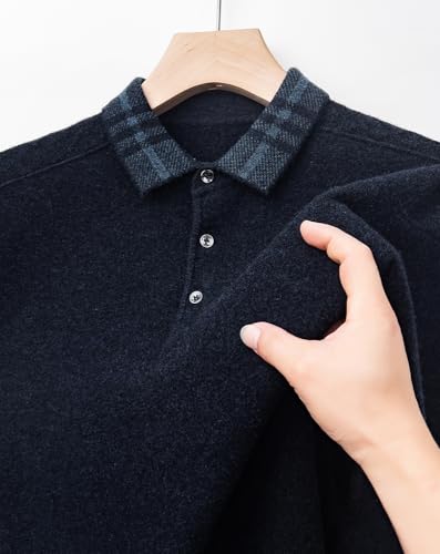 Mens 100% Wool Knit Polos Long Sleeve Keep Warm SweaterGolf Sweaters3