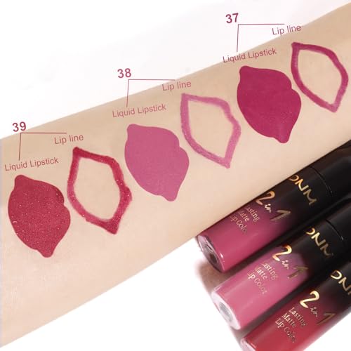 Image of evpct 3Pcs Rose red plum Warm pink Deep cranberry Lip Stain Matte Lip Liner and Lipstick Set Long Lasting labiales matte mate larga duracion listip 24 hour a prueba de agua mate 24 horas originales