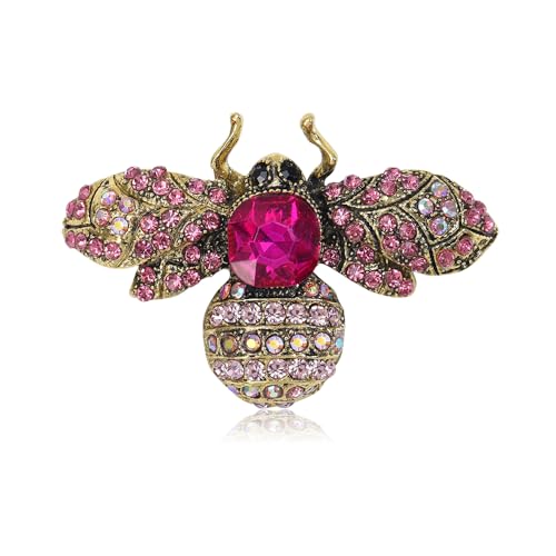 Bee Rhinestones Brooch Pin for Women Men Girls Fashion Vintage Gold Plated Crystal Insect Themed Bees Animal Brooches Lapel Pins for Dresses Suit Hat Bag Accessories Jewelry (Pink)