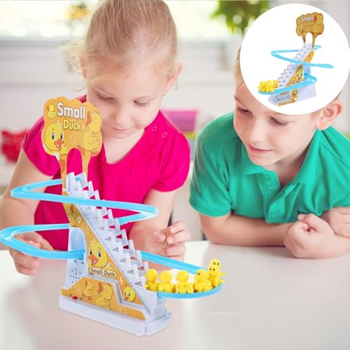 JUXINE Elektrische Ente Treppensteigen Spielzeug - 12 Stück Achterbahn Musik Montessori Baby Spielzeug, Track Slide Stairs Coaster für Kleinkinder