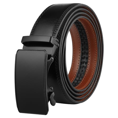 Image of Men's Real Leather Ratchet Dress Casual Belt, Cut to Exact Fit,Elegant Gift Box