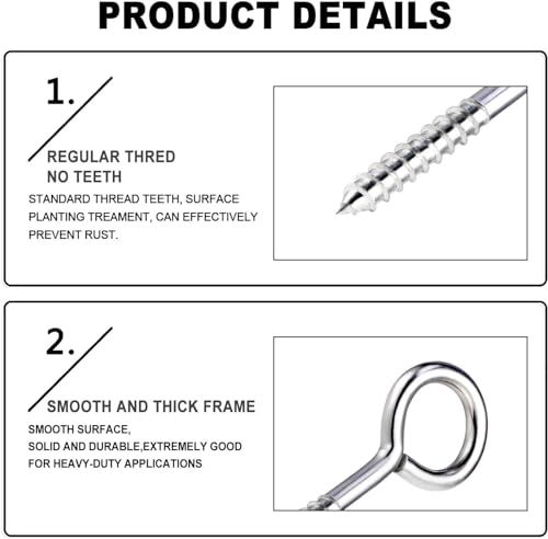 4 Stück Ösenschrauben zum Einschrauben, 12,7 cm robuste Ösenhaken, Schraube, Edelstahl-Augenschrauben für Holz, große Anti-Rost-Hängemattenhaken für Spanngurte, Heben und Sichern von Kabeldrähten,