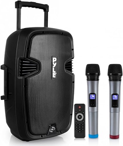 Pyle Cassa Bluetooth Karaoke 1000 Watt, Altoparlante Wireless Bluetooth, Batteria Ricaricabile, Ruote, USB MP3 RCA, 2 Microfoni UHF, Telecomando, Nero